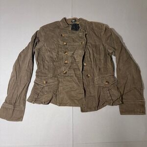 Mossimo Military Jacket Womens Large Brown Double Breasted Cotton Peplum Lace